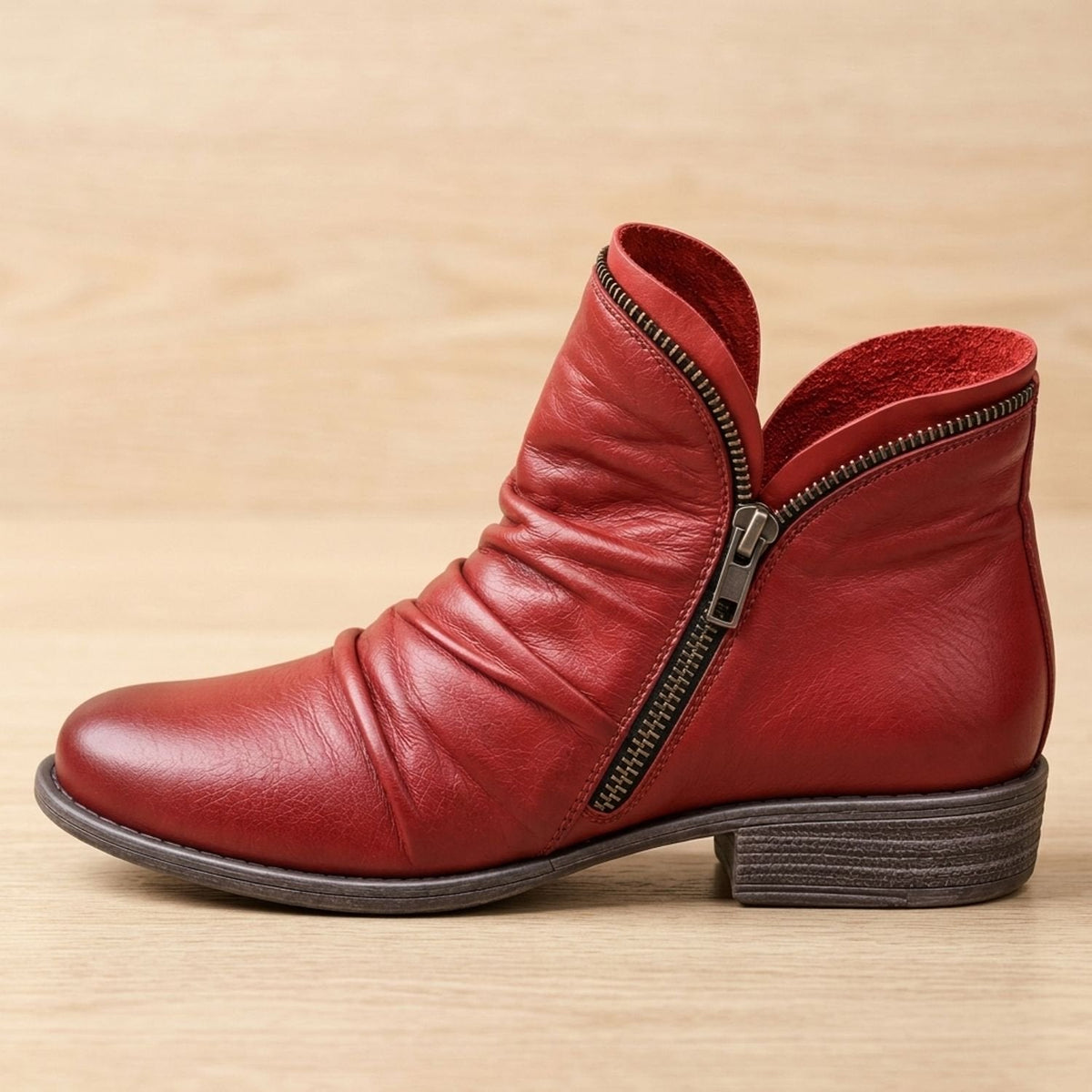 Sophia | Women's Flat Ankle Boots with Ruched Side Zipper