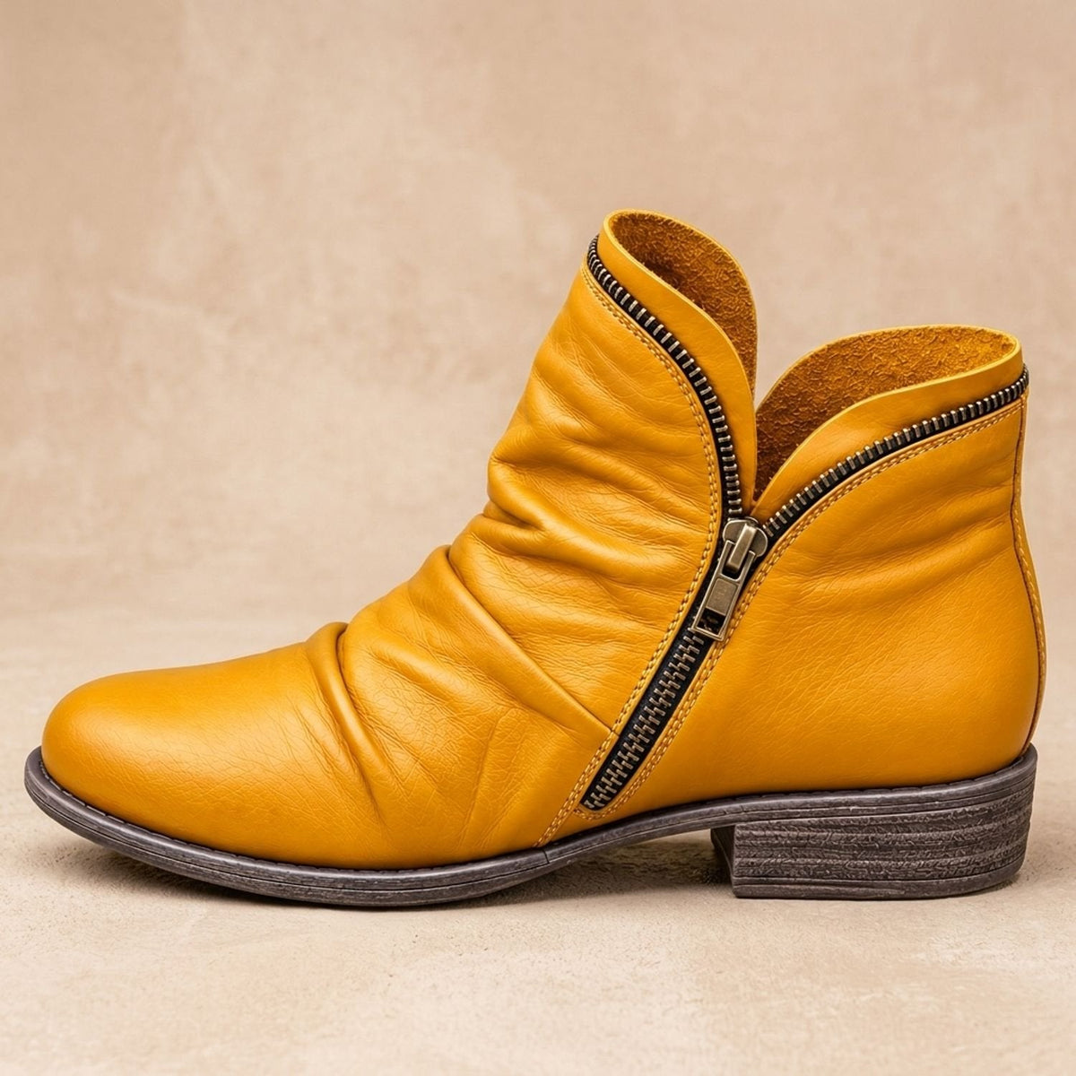 Sophia | Women's Flat Ankle Boots with Ruched Side Zipper