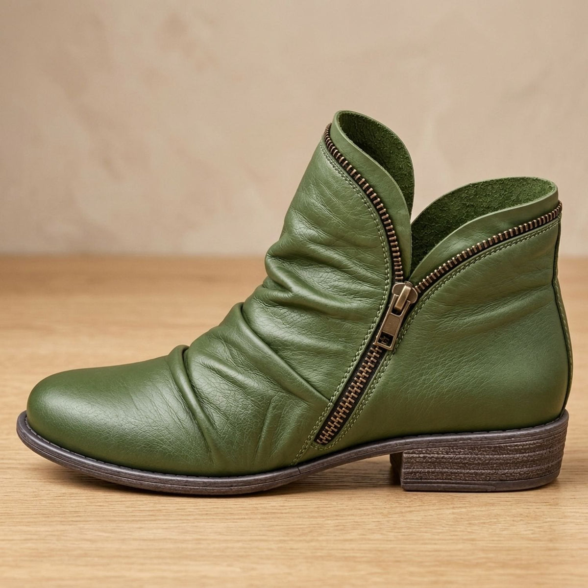 Sophia | Women's Flat Ankle Boots with Ruched Side Zipper
