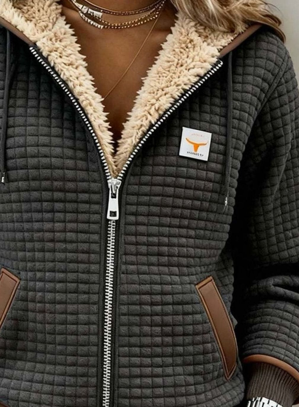 Penelope | Women's Quilted Fleece Hoodie Jacket with Sherpa Lining