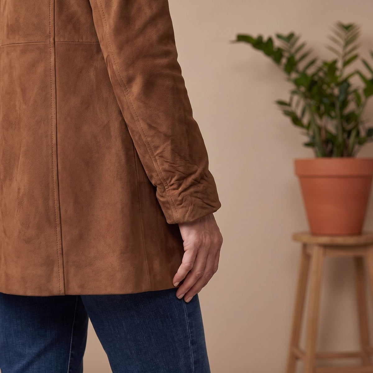 Mia | Women's Knee-Length Coat with Suede Finish and Button Front