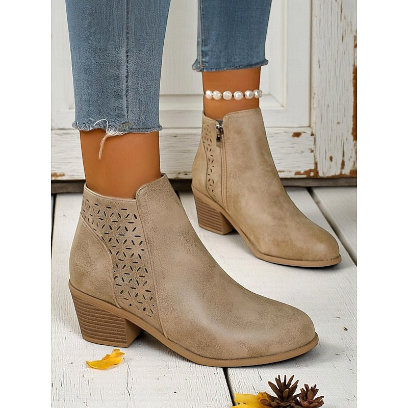 Adrienne | Ankle Boots with Cutout Design and Block Heels