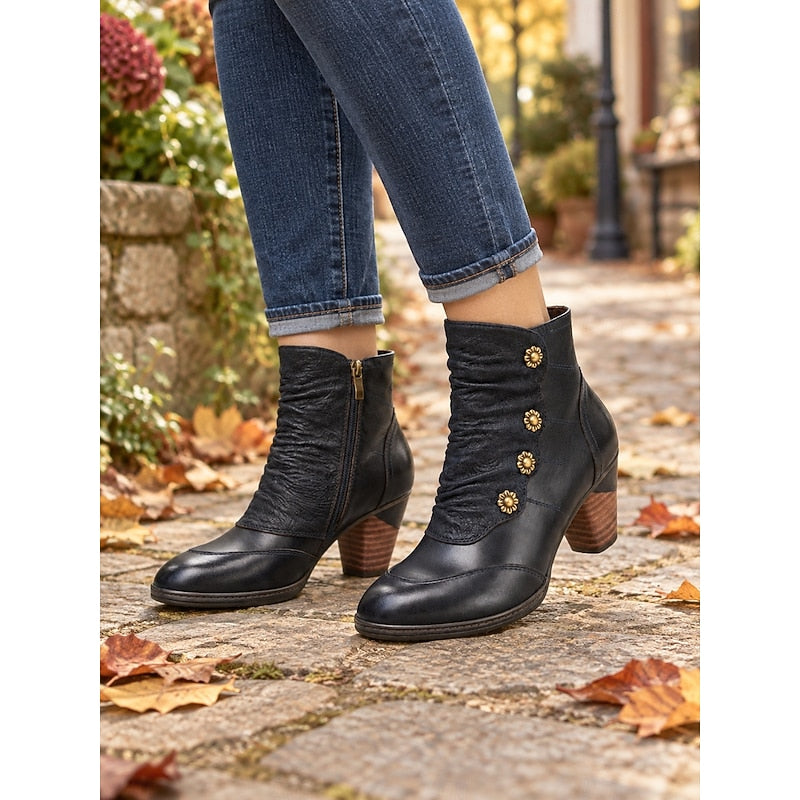 Maisie | Ruched Ankle Boots with Button Detail and Heels