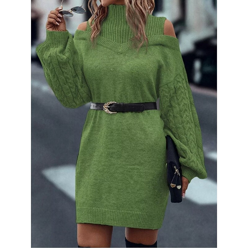 Everly | Turtleneck Sweater Dress with Cold Shoulder Design