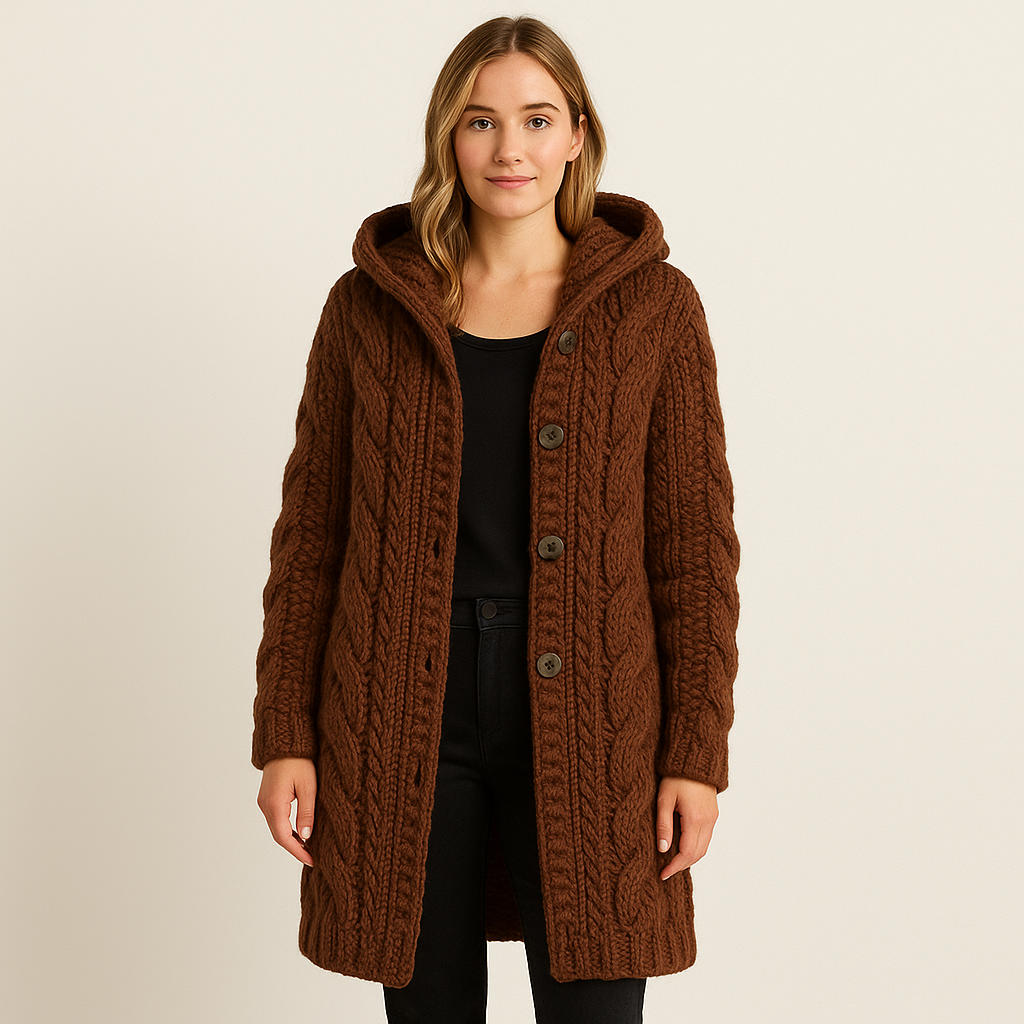 Ladies Knitted Long Cardigan | Soft, Warm with Hood