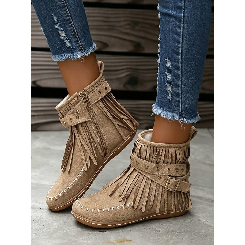 Maren | Fringe-Trimmed Western Ankle Boots