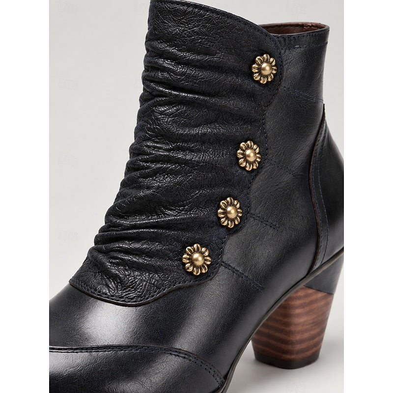 Maisie | Ruched Ankle Boots with Button Detail and Heels