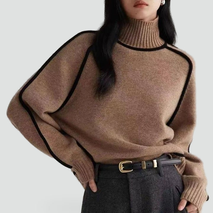 WOMEN'S ROLL NECK JUMPER WITH CONTRAST PIPING