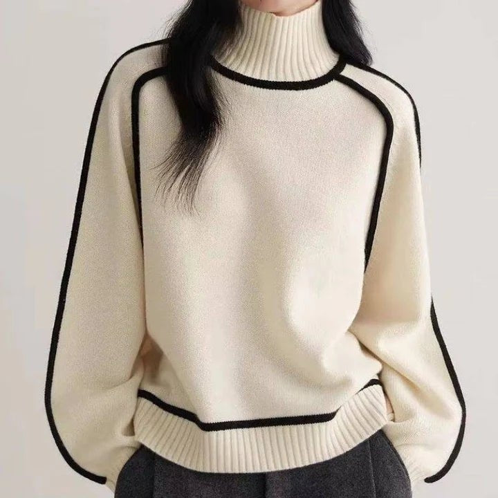 WOMEN'S ROLL NECK JUMPER WITH CONTRAST PIPING