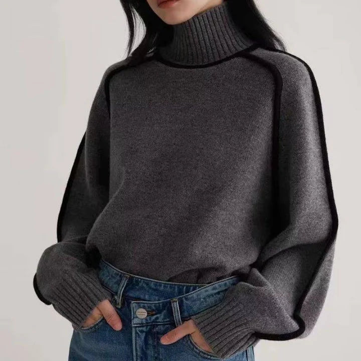 WOMEN'S ROLL NECK JUMPER WITH CONTRAST PIPING