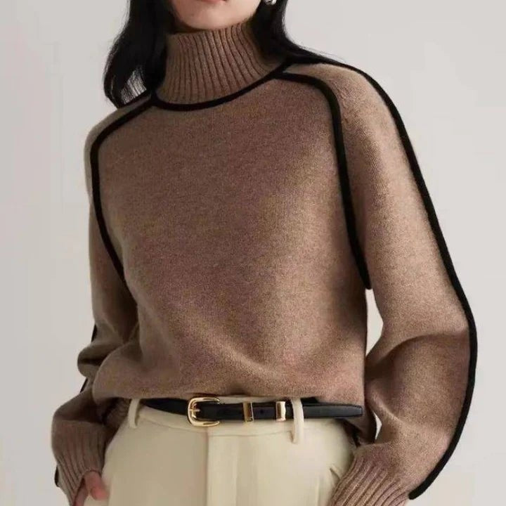 WOMEN'S ROLL NECK JUMPER WITH CONTRAST PIPING