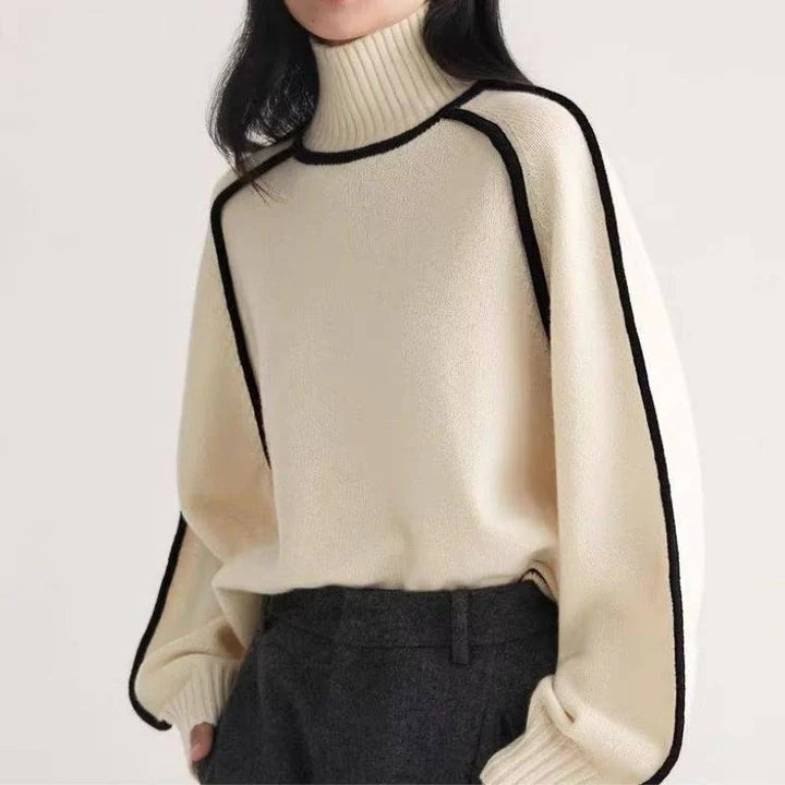 WOMEN'S ROLL NECK JUMPER WITH CONTRAST PIPING