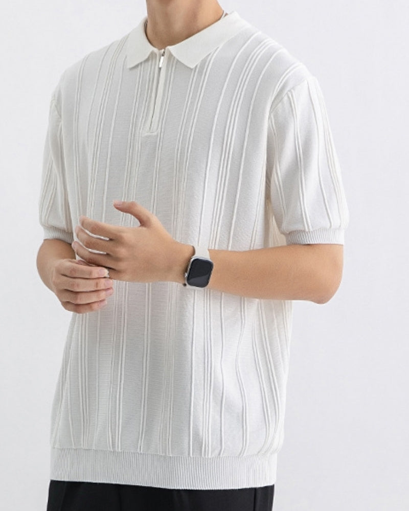 Zip-Up Polo Men Casual Daily Comfort Knitted Knit