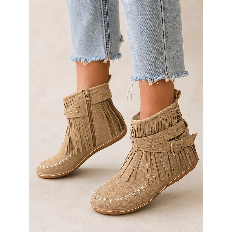 Maren | Fringe-Trimmed Western Ankle Boots